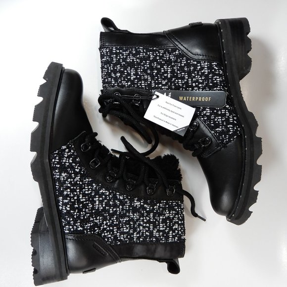 SOREL Lennox Lace Waterproof Shearling BOOTS Size 6.5 Black Leather NEW $200 - Picture 7 of 12